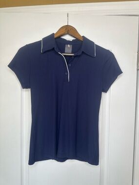 Calia Women's Navy Button-Down Golf Polo with White Piping